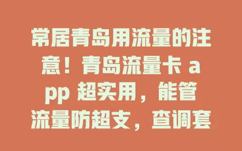 常居青岛用流量的注意！青岛流量卡 app 超实用，能管流量防超支，查调套餐、便捷充值，还有优惠，优化网络超流畅，速用它护航网络生活