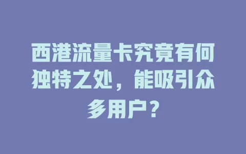 西港流量卡究竟有何独特之处，能吸引众多用户？