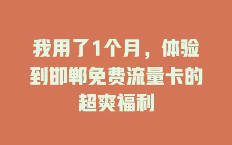 我用了1个月，体验到邯郸免费流量卡的超爽福利