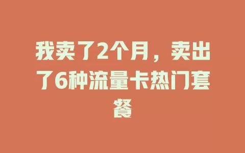 我卖了2个月，卖出了6种流量卡热门套餐
