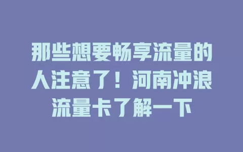 那些想要畅享流量的人注意了！河南冲浪流量卡了解一下