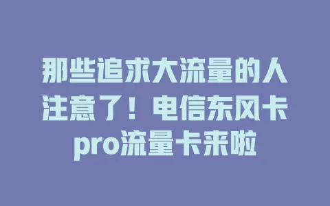那些追求大流量的人注意了！电信东风卡pro流量卡来啦