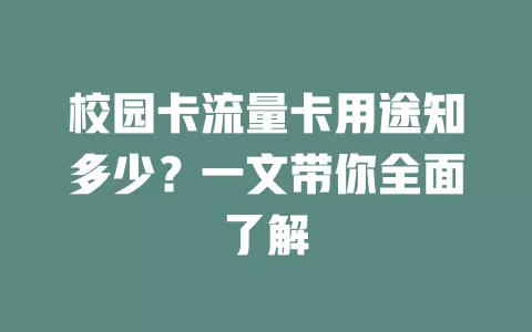 校园卡流量卡用途知多少？一文带你全面了解