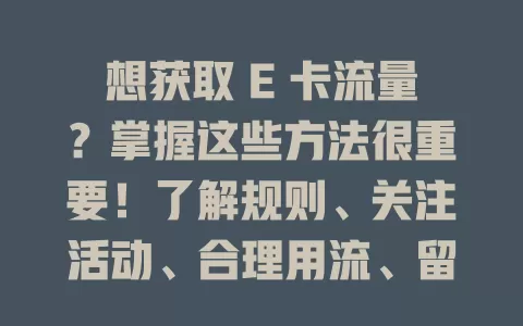 想获取 E 卡流量？掌握这些方法很重要！了解规则、关注活动、合理用流、留意消费奖励，多方面努力才能畅享数字生活