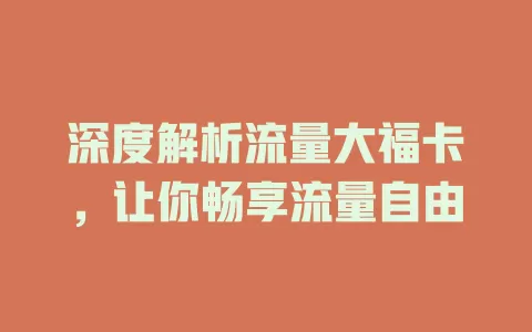 深度解析流量大福卡，让你畅享流量自由