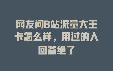 网友问B站流量大王卡怎么样，用过的人回答绝了