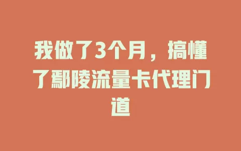 我做了3个月，搞懂了鄢陵流量卡代理门道