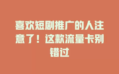 喜欢短剧推广的人注意了！这款流量卡别错过