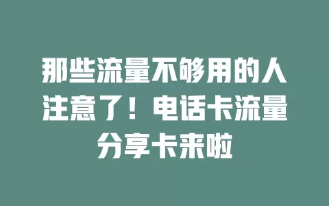 那些流量不够用的人注意了！电话卡流量分享卡来啦