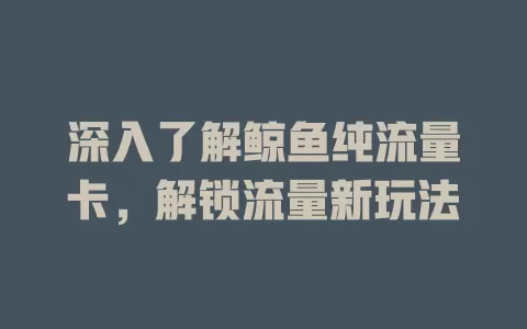 深入了解鲸鱼纯流量卡，解锁流量新玩法