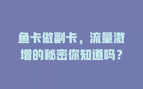 鱼卡做副卡，流量激增的秘密你知道吗？
