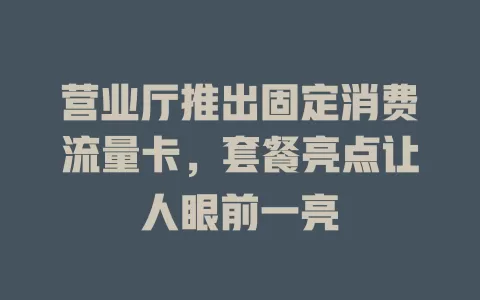 营业厅推出固定消费流量卡，套餐亮点让人眼前一亮
