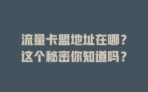 流量卡盟地址在哪?这个秘密你知道吗?
