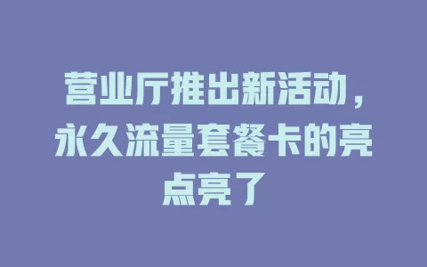营业厅推出新活动，永久流量套餐卡的亮点亮了