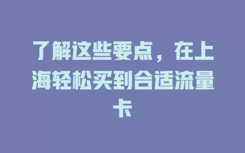 了解这些要点，在上海轻松买到合适流量卡