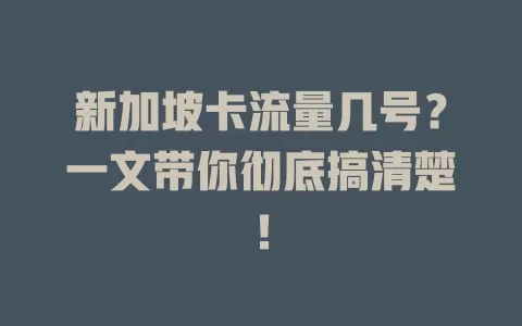 新加坡卡流量几号？一文带你彻底搞清楚！