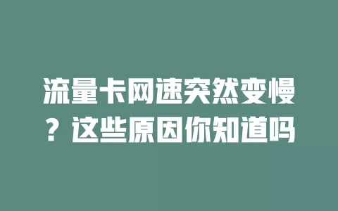 流量卡网速突然变慢？这些原因你知道吗