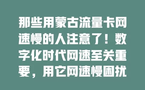 那些用蒙古流量卡网速慢的人注意了！数字化时代网速至关重要，用它网速慢困扰多，原因多样，还有解决办法，若仍无改善，或需换卡或选其他提供商，快重视找途径畅享高速网络便利