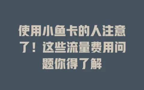 使用小鱼卡的人注意了！这些流量费用问题你得了解