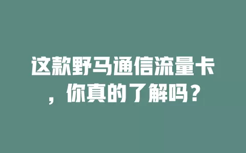 这款野马通信流量卡，你真的了解吗？