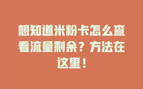 想知道米粉卡怎么查看流量剩余？方法在这里！