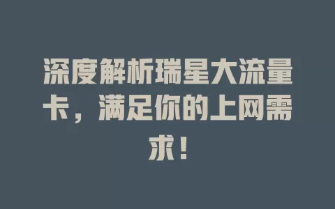 深度解析瑞星大流量卡，满足你的上网需求！