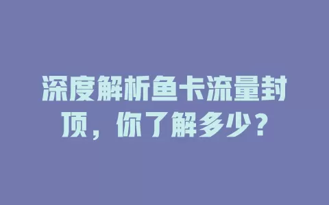 深度解析鱼卡流量封顶，你了解多少？