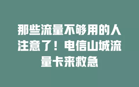 那些流量不够用的人注意了！电信山城流量卡来救急