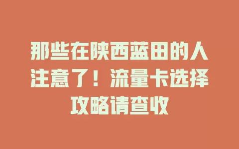 那些在陕西蓝田的人注意了！流量卡选择攻略请查收