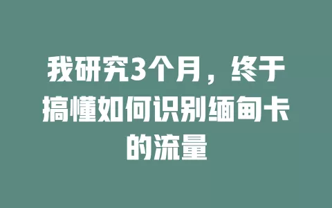我研究3个月，终于搞懂如何识别缅甸卡的流量