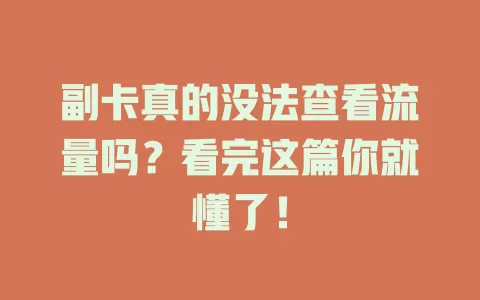 副卡真的没法查看流量吗？看完这篇你就懂了！