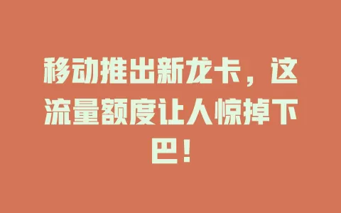 移动推出新龙卡,这流量额度让人惊掉下巴!