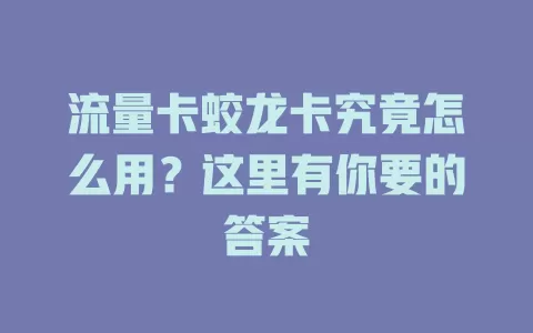 流量卡蛟龙卡究竟怎么用？这里有你要的答案