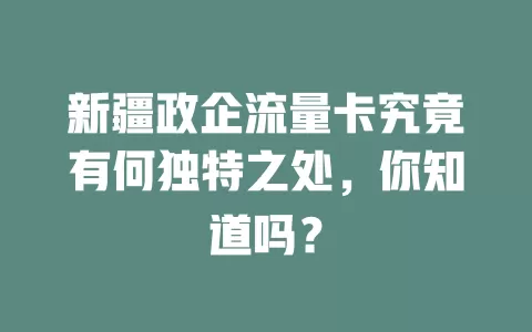新疆政企流量卡究竟有何独特之处，你知道吗？
