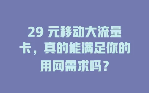 29 元移动大流量卡，真的能满足你的用网需求吗？
