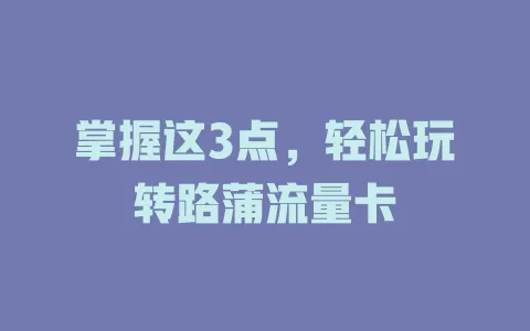 掌握这3点，轻松玩转路蒲流量卡