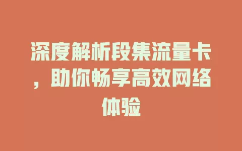 深度解析段集流量卡，助你畅享高效网络体验