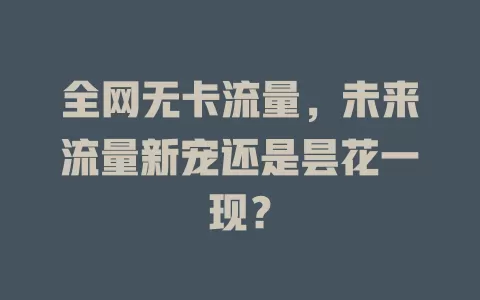 全网无卡流量，未来流量新宠还是昙花一现？