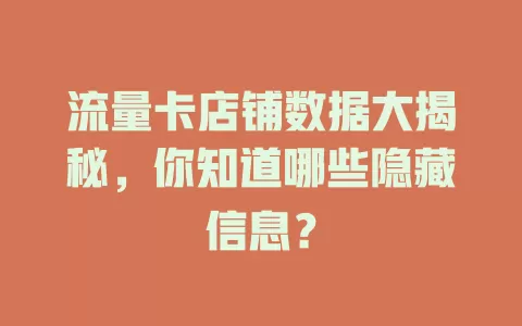 流量卡店铺数据大揭秘，你知道哪些隐藏信息？