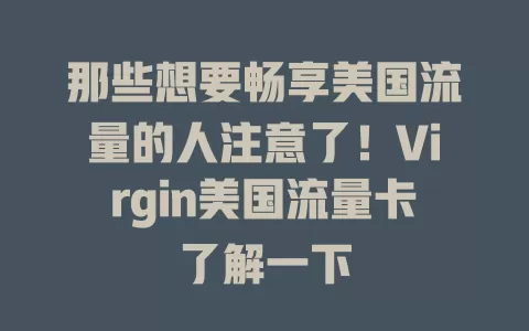 那些想要畅享美国流量的人注意了！Virgin美国流量卡了解一下