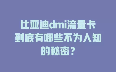比亚迪dmi流量卡到底有哪些不为人知的秘密？