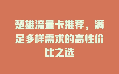 楚雄流量卡推荐，满足多样需求的高性价比之选