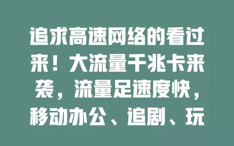 追求高速网络的看过来！大流量千兆卡来袭，流量足速度快，移动办公、追剧、玩游戏超爽，开启网络生活新篇章