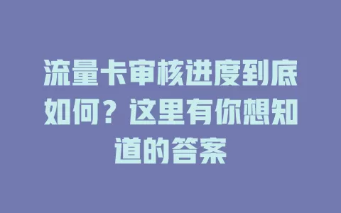 流量卡审核进度到底如何？这里有你想知道的答案
