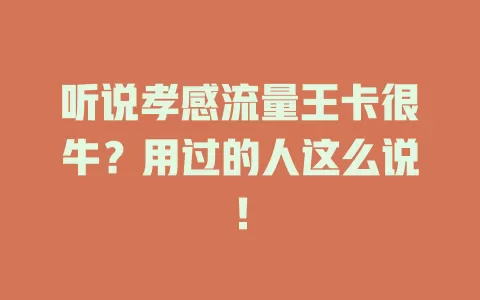 听说孝感流量王卡很牛？用过的人这么说！