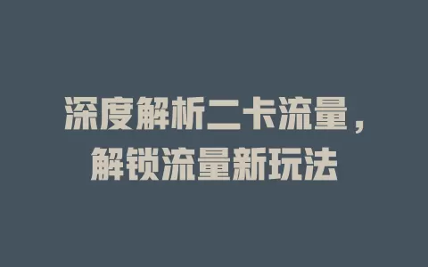 深度解析二卡流量，解锁流量新玩法
