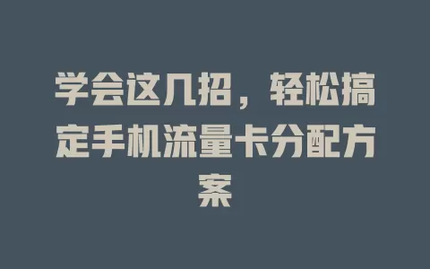 学会这几招，轻松搞定手机流量卡分配方案