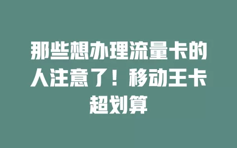 那些想办理流量卡的人注意了！移动王卡超划算