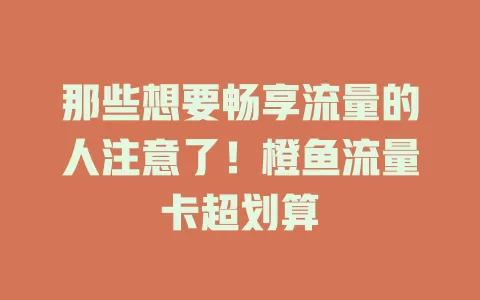那些想要畅享流量的人注意了！橙鱼流量卡超划算