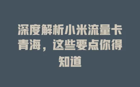 深度解析小米流量卡青海，这些要点你得知道